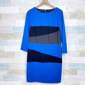 CARLISLE Colorblock Ponte Sheath Dress Blue Black Long Sleeve Career Womens 12